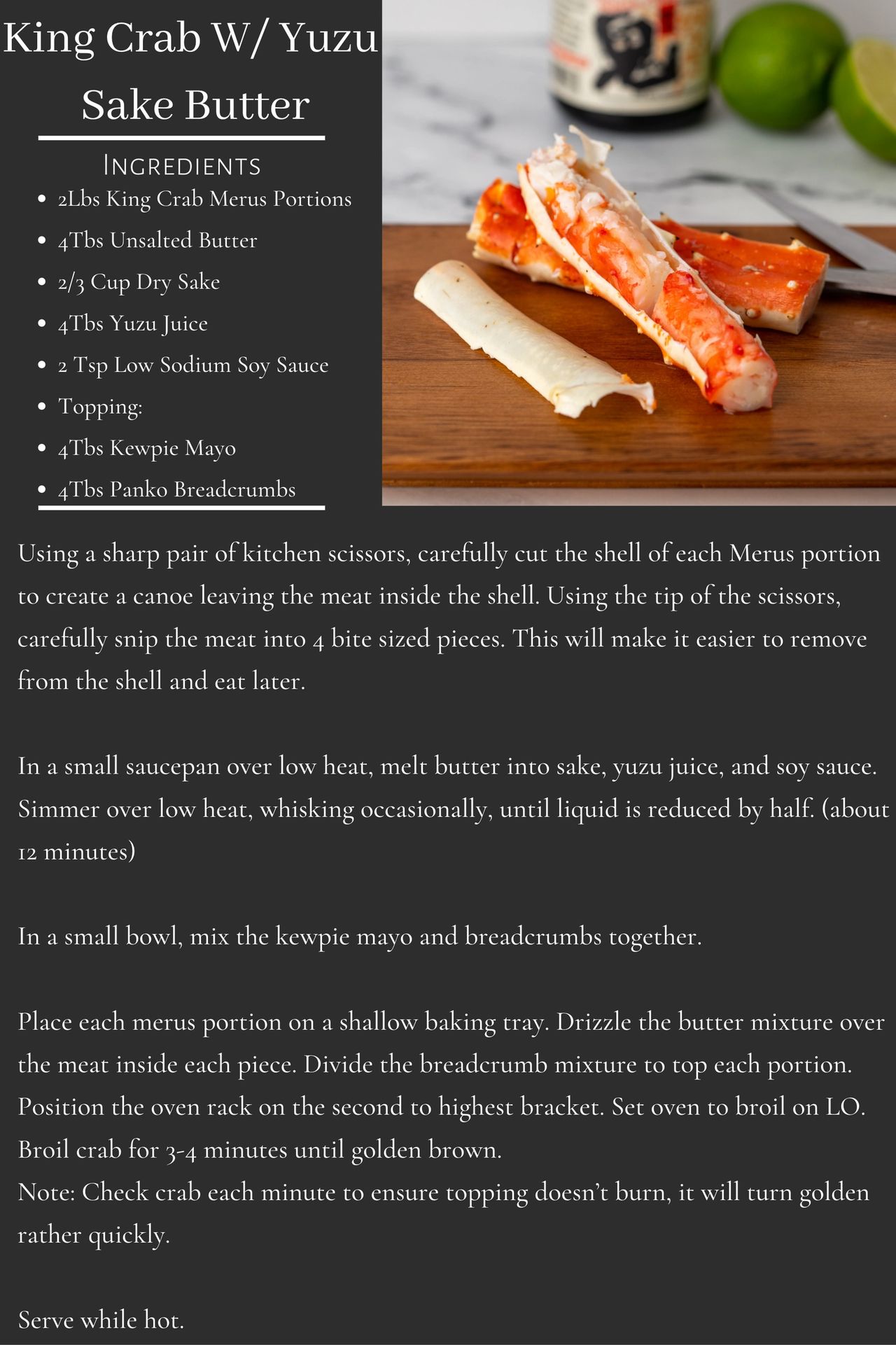 King Crab W/ Yuzu Sake Butter Recipe